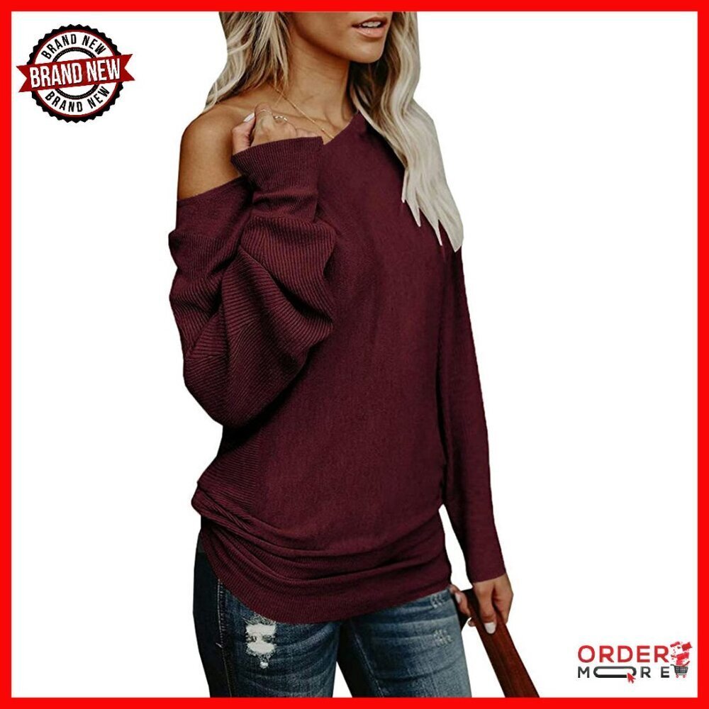 Oversized Off Shoulder Batwing Sleeve Knit Sweater Pullover Top